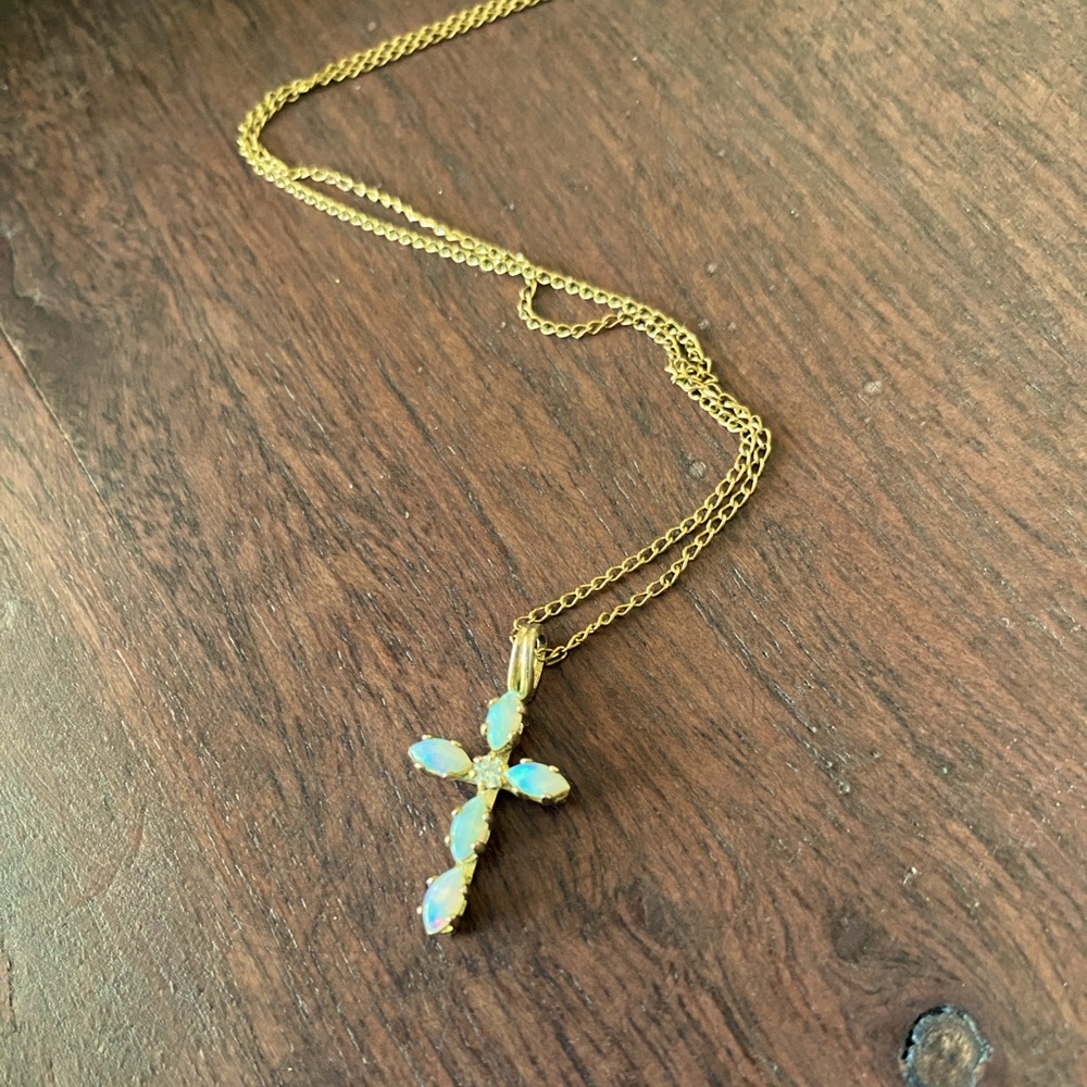 Opal and diamond gold necklace